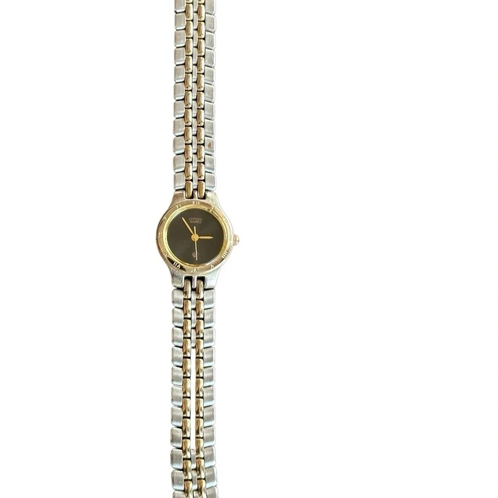 Citizen ladies two-tone black face watch with Roman numerals bezel